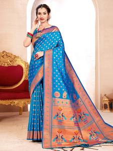 Saree en soie douce paithani avec travail tissé zari et travail de bordure lourde parfait pour la saison des mariages - Product Image 5