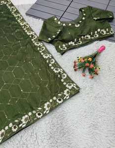 Dernier concepteur de sari en soie douce de haute qualité broderie à séquences lourdes style traditionnel indien pakistanais pour adultes pour les mariages - Product Image 2