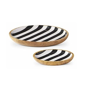 Plato de madera de diseño elegante con esmalte impreso, forma redonda para Hotel a precio barato, plato de servicio de comida para mesa - Product Image 6