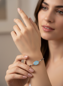 Bracelet en argent sterling 92,5 fait à la main avec chalcédoine - Bijoux de luxe plaqués or 18 carats avec pierre précieuse naturelle pour mariage et fête - Product Image 5