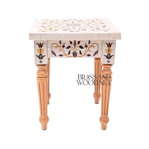 Table de service classique artisanale avec incrustation florale décorative et pieds en bois naturel pour une décoration élégante de la maison et du salon - Product Image 2