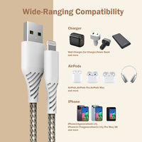 Cable USB-A a Lightning de 1M con Trenzado de Cuero, Diseño Moderno, Certificado MFi para Dispositivos iOS, Teléfonos Móviles, Autos y Computadoras, en Stock