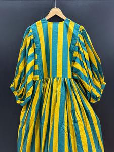 Meilleure qualité impression numérique femmes trois quarts manches lin robe mi-longue pur coton été imprimé fleuri décontracté naturel gland - Product Image 3