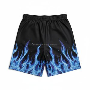 Pantalones Cortos Deportivos de Malla para Hombre, Transpirables, Diseño Personalizado OEM, Patrón de Fuego Azul, para Gimnasio y Verano - Product Image 2