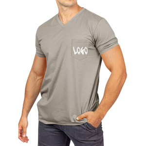 Venta al por mayor de camisetas para hombre con cuello en V 100% algodón respetuoso con el medio ambiente transpirable logotipo personalizado de impresión de manga corta bolsillo camiseta de alta calidad - Product Image 1