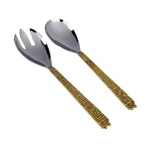 Argent de serveur de salade en métal de poignée en laiton de conception de plume fini pour des ensembles de table de serveur de salade de restaurant et d'hôtels - Product Image 5