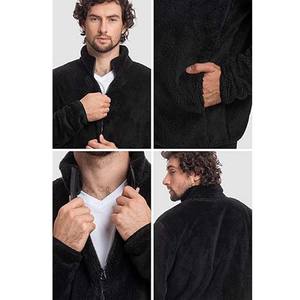 Veste d'hiver pour homme en sherpa polaire à col montant Parka décontractée pour affaires Couleur unie Toile imperméable Coupe-vent - Product Image 3