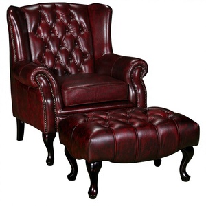 Fauteuil Chesterfield avec pouf BAS PARIS Salon Mobilier classique moderne Cuir Tissu Luxueux Élégant Malaisie - Product Image 1