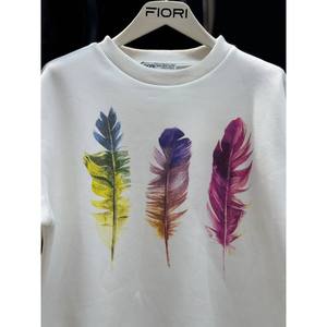 Sweat-shirt à col rond imprimé plumes colorées, tissu tricoté brossé 3 fils, respirant et confortable - Product Image 1