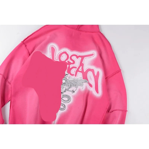 Venta al por mayor de alta calidad Lost Intricacy Pink Faded Zipper Diamond tachonado logo Print Wash and Distress Hood para hombres - Product Image 6