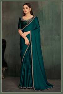 Saree pour femme avec chemisier Tissu satin de soie avec bordure élégante Nouvelle arrivée Vente à chaud de vêtements ethniques indiens - Product Image 2