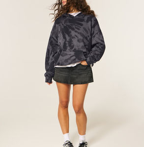 Sudadera Holgada Informal de Punto Sólido para Mujer, Sudadera con Capucha Tie-Dye Gris Oscuro, Sudadera Informal Holgada con Bolsillo Tipo Canguro - Product Image 2