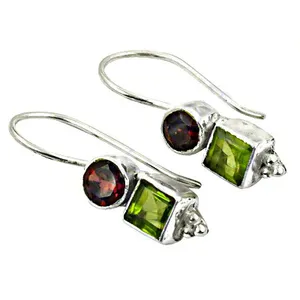 Boucles d'oreilles pendantes en argent 925 avec péridot et grenat pour femmes - Product Image 2