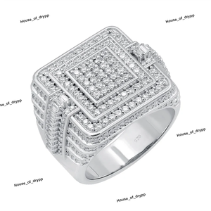Anillo de Banda Cuadrada con Incrustaciones de Diamantes de Imitación VVS, Plata 925, Estilo Hip Hop, Anillo de Lujo - Product Image 2