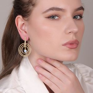 Dua <b>Blue</b> <b>Opal</b> Brass Drop <b>Earrings</b> Handmade 18K Gold Plating Elegant Trendy Natural Gemstone Wedding Women's Jewelry - Product Image 5