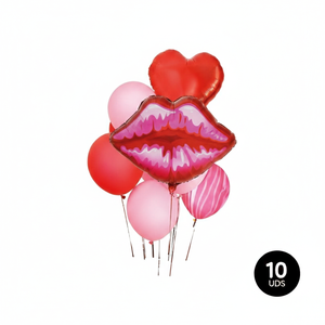 Set de 10 Globos para el Día de San Valentín, Labios Rojos, Corazón y Rosas de Aluminio para Celebraciones Románticas y Fiestas de Graduación - Desechables - Product Image 1