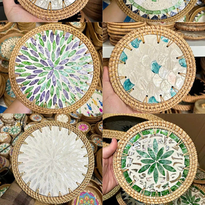 Quality Vietnam mother of pearl rattan coaster cup <b>placemat</b> for protecting glass tables and enhancing brunch table <b>settings</b> - Product Image 4