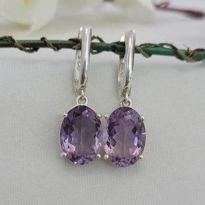 925 Sterling <b>Silver</b> <b>Huggie</b> Stud Earrings Fine Gold-Plated Oval Cut Natural Amethyst Stone Solid Design Trendy Anniversary - Product Image 4