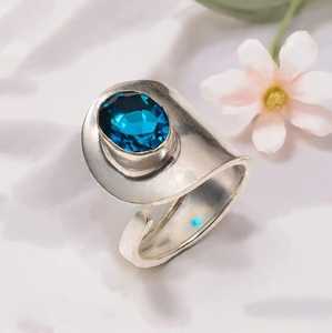 Bague en apatite bleue, pierre précieuse, argent sterling 925, faite à la main, bague de promesse, bijoux, cadeau élégant pour femmes - Product Image 4