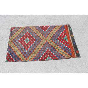 Tapis turc, petit tapis vintage 2,5x4,3 pieds, tapis en laine à imprimé animal rouge et bleu - Product Image 3