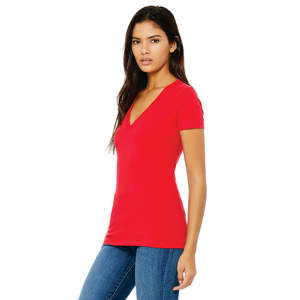 Airlume – t-shirt à manches courtes et col en v profond pour femme, en coton peigné et à anneaux, simple, rouge, 100% oz, 4.2 - Product Image 2