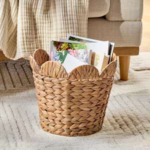 Panier en jacinthe d'eau à bord festonné rond, panier de rangement fait à la main, vente en gros, écologique, fabriqué par VgreenArt au Vietnam - Product Image 3