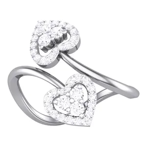 Anillo de Oro Sólido de 18K con Doble Corazón y Racimo de Diamantes de 0.32ct, Estilo Halo Bypass Wrap, Romántico, Certificado IGI, Anillo de Cóctel para Mujer - Product Image 1