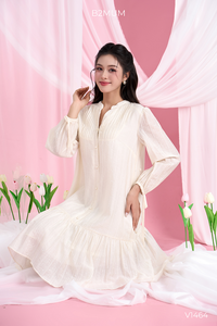 Vestido de Seda con Estampado de Puntos B2 MUM V1464, Cuello en V, Mangas Largas, Detalle de Lazo, Tela de Encaje Suave, Silueta en A de 2 Capas, Transpirable - Product Image 5