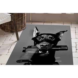 Alfombra con estampado de perro y pistola - Alfombra moderna con diseño de animales, alfombra suave con pelo largo - Product Image 1