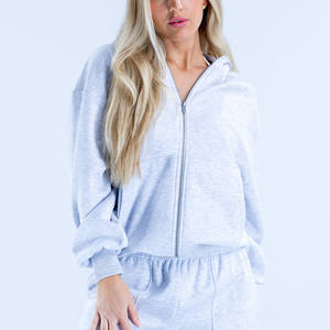 Best Selling Grey Zip Sweater <b>Hoodie</b>& Jogger Set 2 Piece Women Tracksuit Cotton Flecce Breathable Activewear Women Sweat Suits - Product Image 1