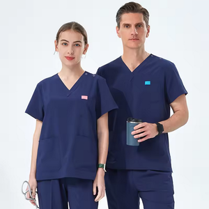 Short Sleeve <b>Scrub</b> <b>Set</b> uniform with V-Neck Elastic Cuff stretchy Fabric - Product Image 1
