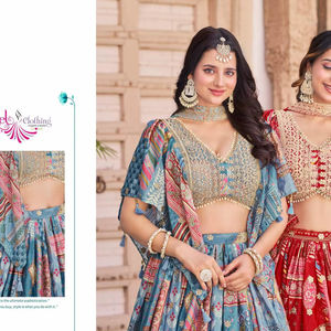 Último diseñador estilo tradicional semi-cosido Lehenga Choli poliéster fiesta Reversible estirable Zari bordado trabajo - Product Image 1