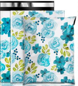 Paquete de 100 Bolsas de Poliéster de 25x33cm, Autoadhesivas, Impermeables, Resistentes a Desgarros, Duraderas, 2.3M, Diseño Floral Azul - Product Image 1