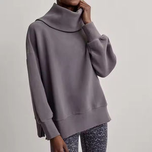 Vente en gros d'usine, pull long en tricot d'hiver, col fendu, ample, décontracté, demi-col roulé, sweat-shirt pour femme, chemise de base - Product Image 5