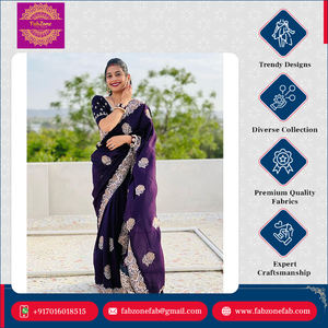 Hermosa Zari Thread Stone Work Blooming Vichitra Saree Diseñador de calidad premium Ropa de fiesta de boda Precio bajo Ocasiones especiales - Product Image 5