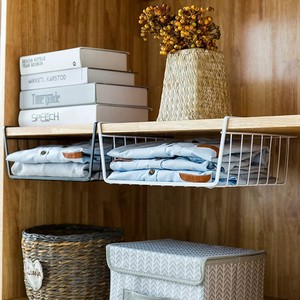 Wire <b>Basket</b> Under-Shelf Hanging Organizer for Kitchen Cabinet Wardrobe Dorm Desk <b>Storage</b> Rack - Product Image 2