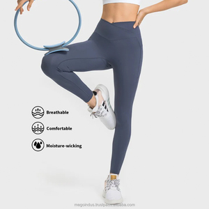 Pantalón de Yoga de cintura alta Corte en V Cintura cruzada Fitness Yoga Leggings Levantamiento de cadera Compresión suave sin costura de aumento frontal Pantalones de entrenamiento - Product Image 3