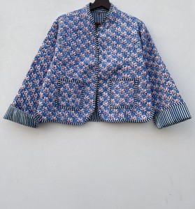 Handmade Cotton Quilted Women's Bomber Jacket Floral Embroidered <b>Winter</b> Short Reversible Coat Stand Collar Button <b>Decoration</b> - Product Image 1