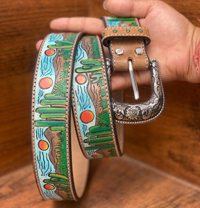 Nuevo cinturón occidental de cuero con estampado de cactus elegante hecho a mano, cinturones de cintura Unisex de diseño Floral de cuero genuino personalizado - Product Image 3
