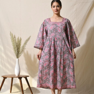 Vestido Midi de Algodón con Estampado de Jaipur Hecho a Mano, Producción OEM, Fabricación al por Mayor, Talla y Etiqueta Personalizadas, Proveedor de Exportación de la India - Product Image 1