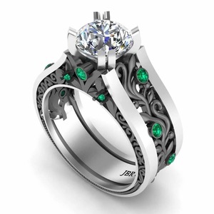 Bague de fiançailles solitaire en filigrane avec diamant rond élégant deux tons en argent sterling 925 pour femmes au meilleur prix - Product Image 2