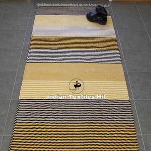 ITHL décoratif américain moderne rayé coton plat tissage tapis intérieur et extérieur utilisation économique tapis et ensembles avec une grande valeur - Product Image 1