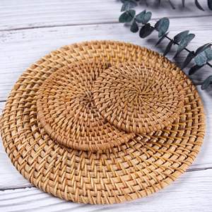 Wholesale Set Handmade Wicker Rattan <b>Bamboo</b> Charger Plates <b>Placemats</b> Flower Style Coasters Kitchen Use Basket Direct Vietnam - Product Image 6