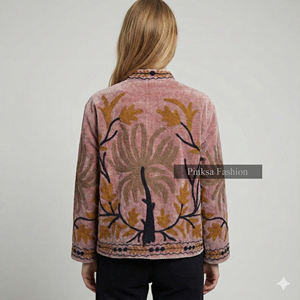 Suzani Bohème en Velours Brodé à la Main, Motif Floral Ethnique, Écologique, Respirant, Séchage Rapide, Luxe pour Femme, Automne Hiver - Product Image 3