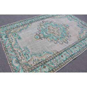 พรมตุรกีขนาด 6x8.9 ฟุต พรมวินเทจขนาดใหญ่ พรมสีน้ำเงินเทาล้วน - Product Image 2