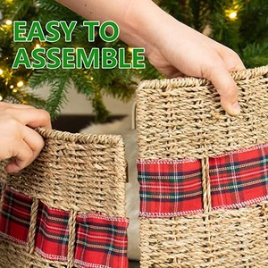 Falda para árbol de Navidad de jacinto de agua personalizada al por mayor, cuello para árbol de Navidad de junco marino tejido natural, fabricado en Vietnam por KingCraftViet - Product Image 3