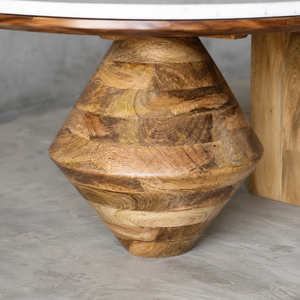 Table basse carrée en bois de manguier massif et marbre |   Meubles de salon durables, faciles à nettoyer, design moderne, garantie de 3 ans - Product Image 2
