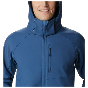 Veste d'hiver en softshell personnalisée avec logo imprimé, couleur unie, imperméable, à capuche, coupe-vent pour sports de plein air en tissu toile - Product Image 4