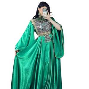 Afghan Girls Designer Dress Silk Cotton Handmade Embroidery Beadwork Chiffon <b>Fabric</b> Unique Cultural Traditional Wear Elegant - Product Image 1