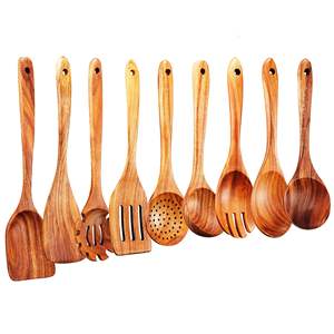 Juego de utensilios de cocina ecológicos de 9 piezas de madera de mango de Acacia natural, aptos para lavavajillas, hechos a mano en la India - Product Image 1